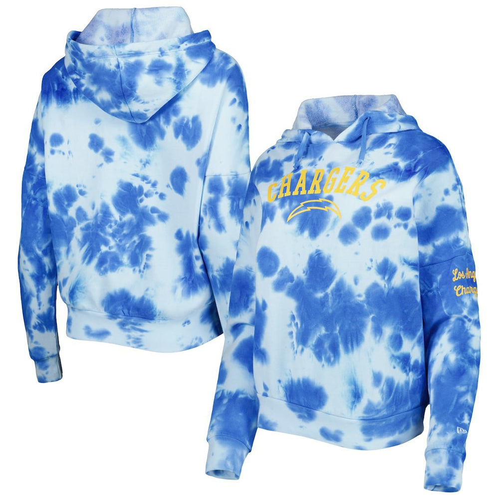 Los Angeles Chargers New Era Women's Cloud Dye Fleece Pullover Hoodie Powder Blue