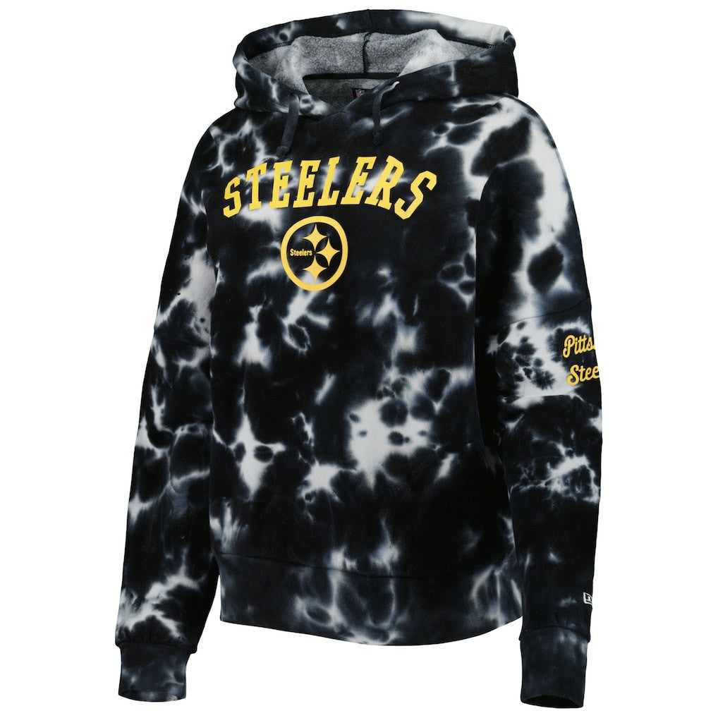 Pittsburgh Steelers New Era Women's Cloud Dye Fleece Pullover Hoodie Black