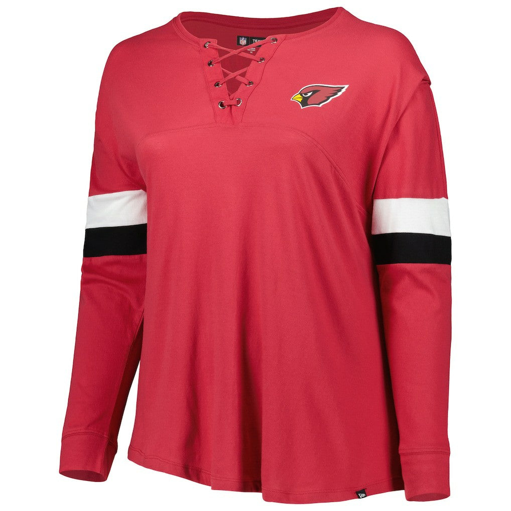 Arizona Cardinals New Era Women's Plus Size Athletic Varsity Lace-Up V-Neck Long Sleeve T-Shirt Cardinal