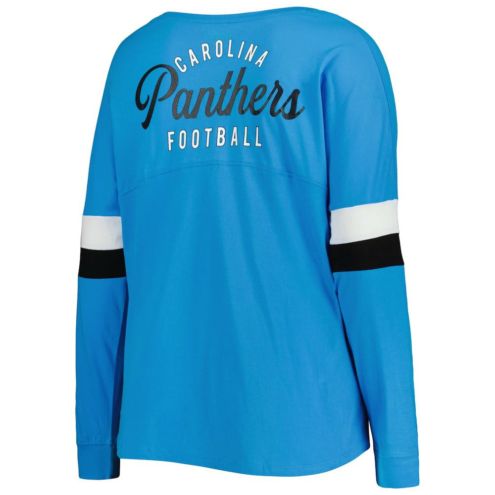 Carolina Panthers New Era Women's Plus Size Athletic Varsity Lace-Up V-Neck Long Sleeve T-Shirt Blue