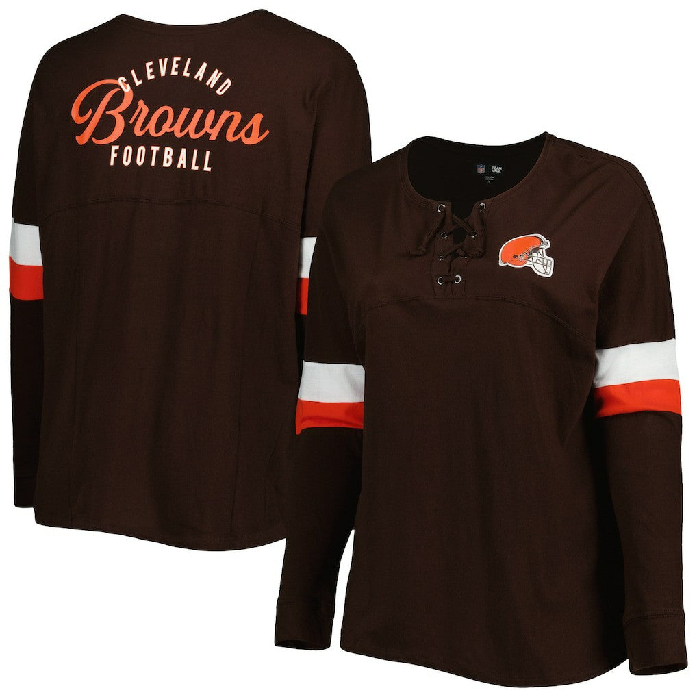 Cleveland Browns New Era Women's Plus Size Athletic Varsity Lace-Up V-Neck Long Sleeve T-Shirt Brown