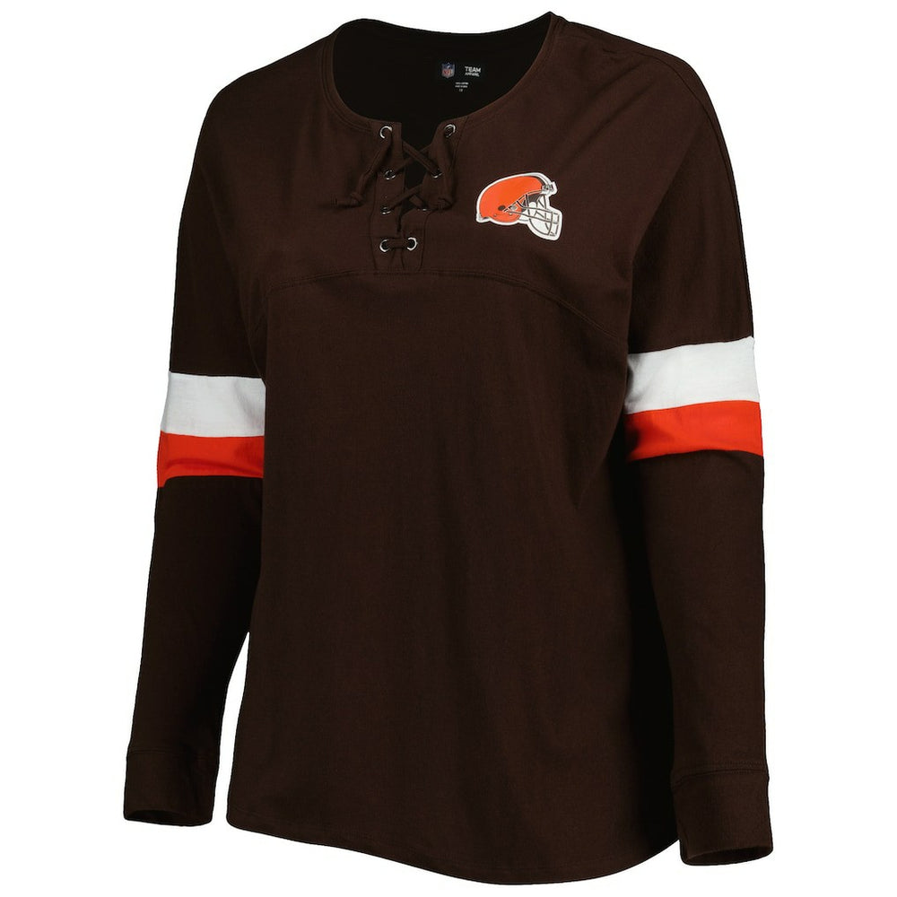Cleveland Browns New Era Women's Plus Size Athletic Varsity Lace-Up V-Neck Long Sleeve T-Shirt Brown