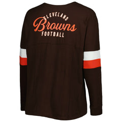 Cleveland Browns New Era Women's Plus Size Athletic Varsity Lace-Up V-Neck Long Sleeve T-Shirt Brown