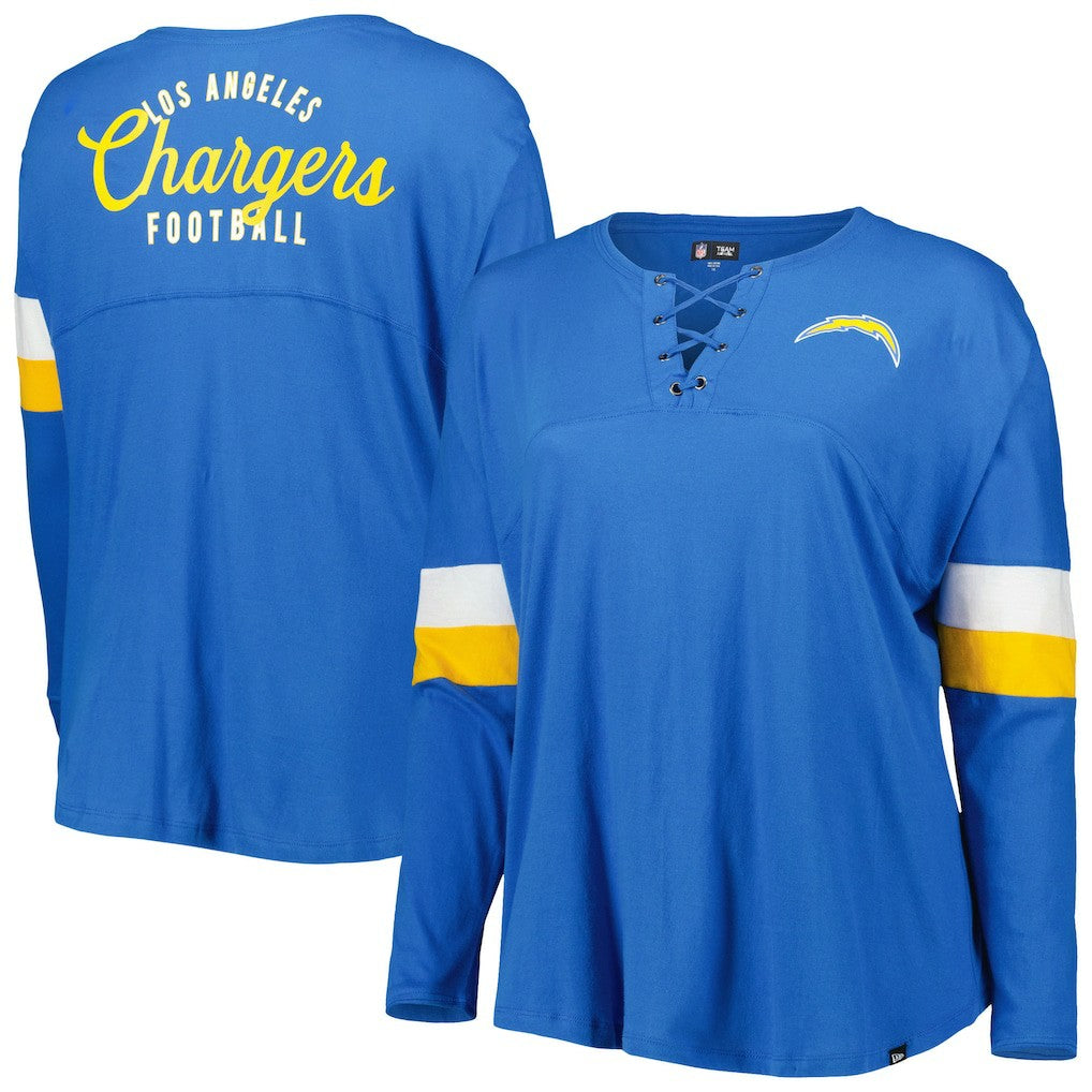 Los Angeles Chargers New Era Women's Plus Size Athletic Varsity Lace-Up V-Neck Long Sleeve T-Shirt Powder Blue