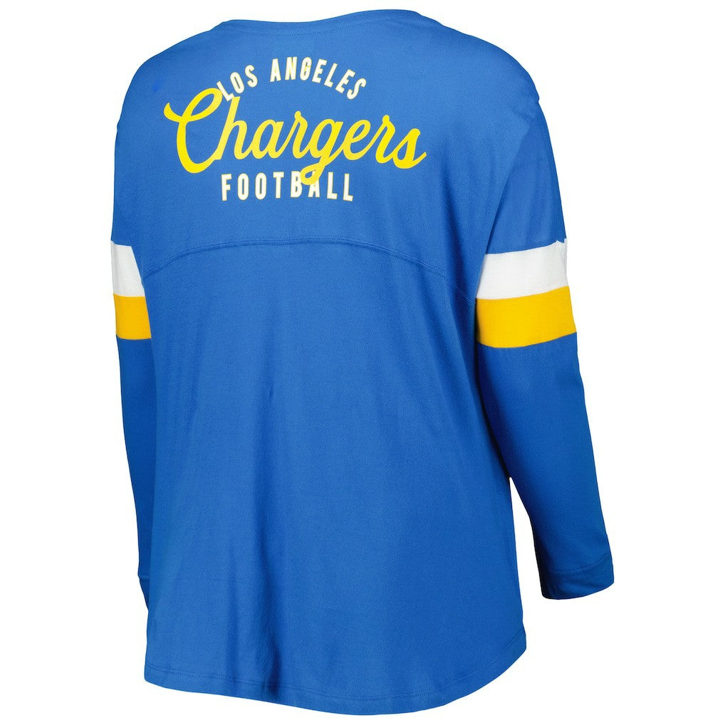 Los Angeles Chargers New Era Women's Plus Size Athletic Varsity Lace-Up V-Neck Long Sleeve T-Shirt Powder Blue