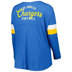 Los Angeles Chargers New Era Women's Plus Size Athletic Varsity Lace-Up V-Neck Long Sleeve T-Shirt Powder Blue