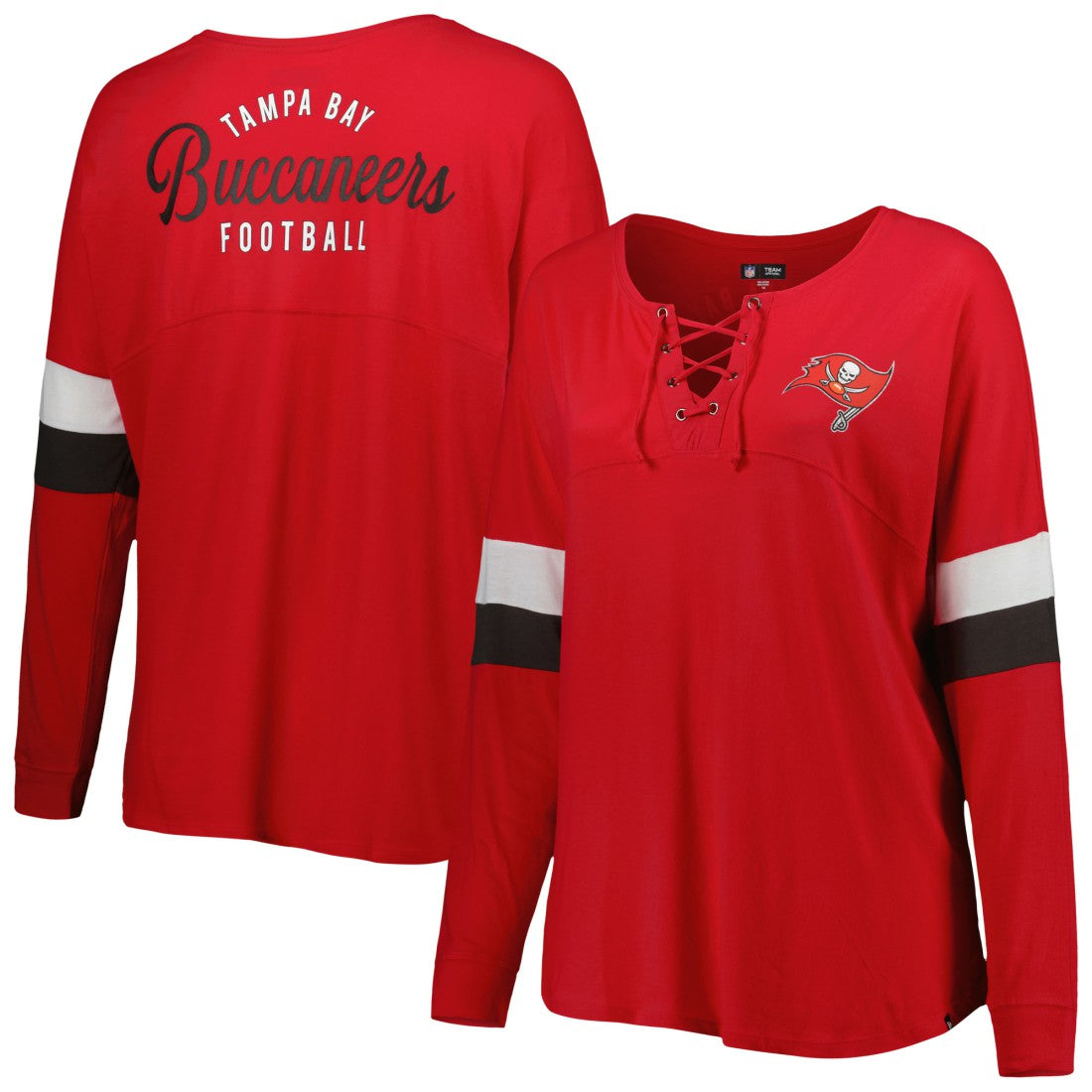 Tampa Bay Buccaneers New Era Women's Plus Size Athletic Varsity Lace-Up V-Neck Long Sleeve T-Shirt Red