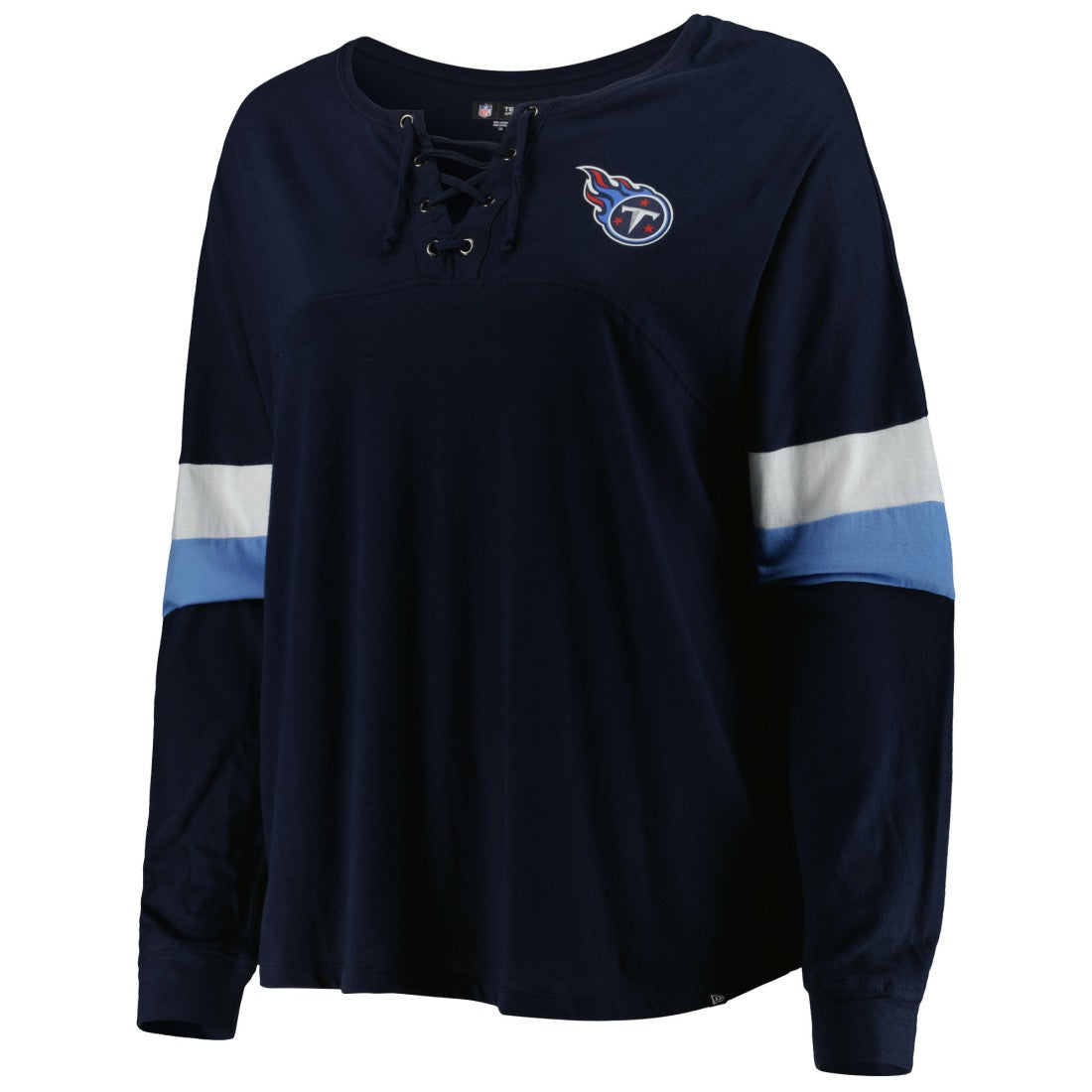 Tennessee Titans New Era Women's Plus Size Athletic Varsity Lace-Up V-Neck Long Sleeve T-Shirt Navy