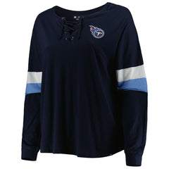 Tennessee Titans New Era Women's Plus Size Athletic Varsity Lace-Up V-Neck Long Sleeve T-Shirt Navy