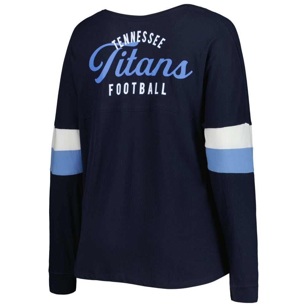 Tennessee Titans New Era Women's Plus Size Athletic Varsity Lace-Up V-Neck Long Sleeve T-Shirt Navy