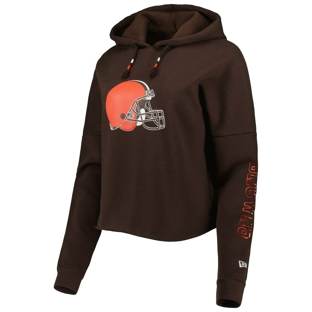 Cleveland Browns New Era Women's Foil Sleeve Pullover Hoodie Brown