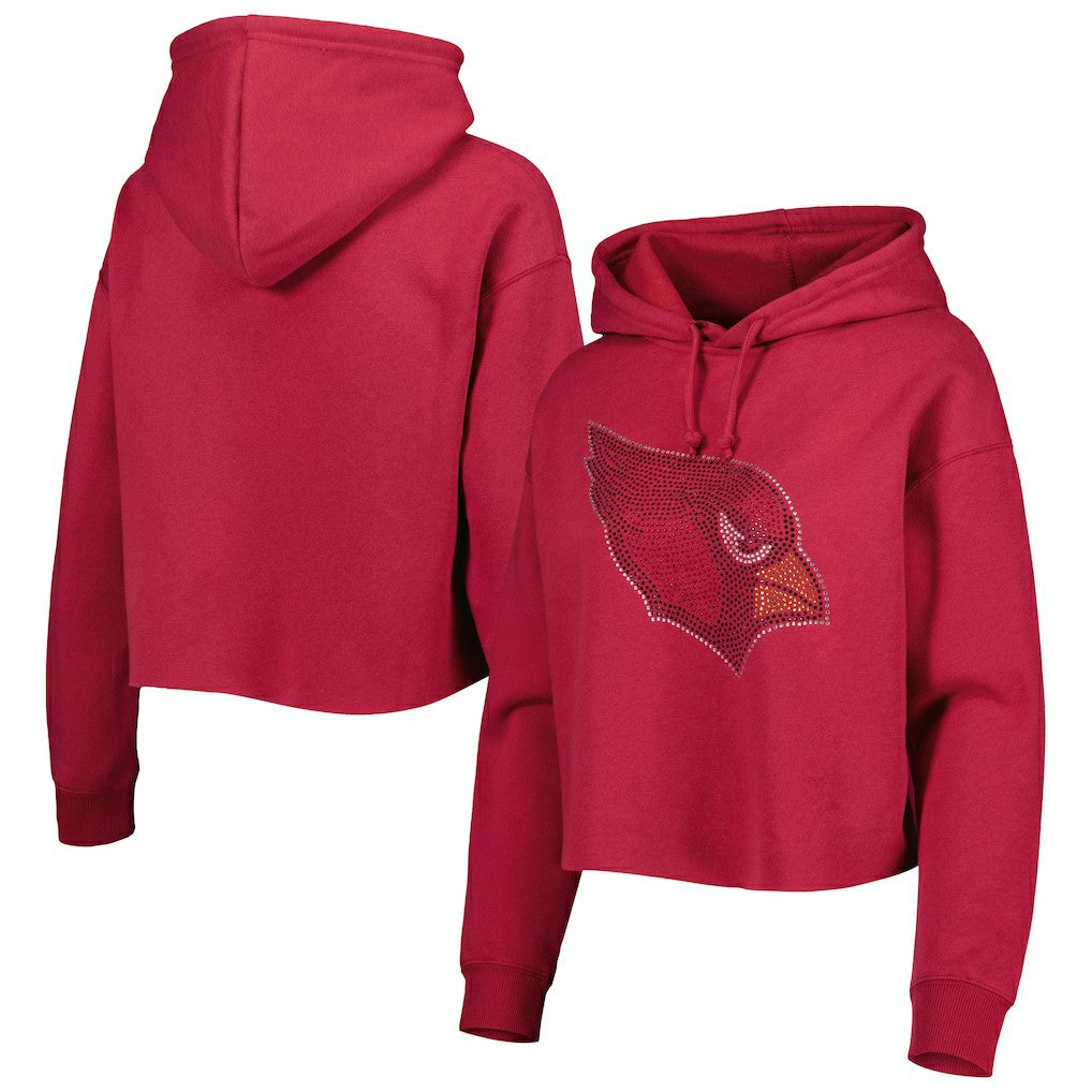 Arizona Cardinals Cuce Women's Crystal Logo Cropped Pullover Hoodie Cardinal