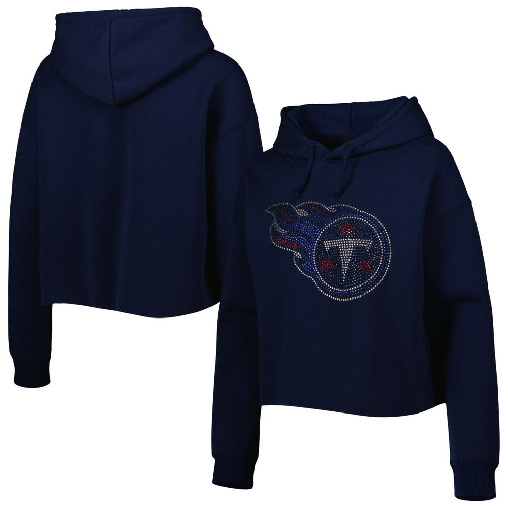 Tennessee Titans Cuce Women's Crystal Logo Cropped Pullover Hoodie Navy
