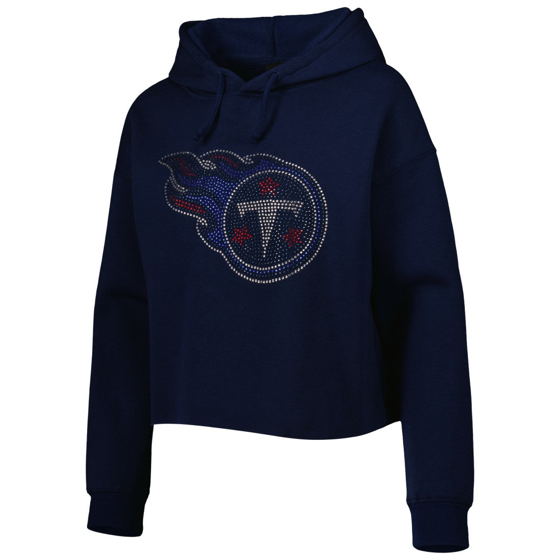 Tennessee Titans Cuce Women's Crystal Logo Cropped Pullover Hoodie Navy