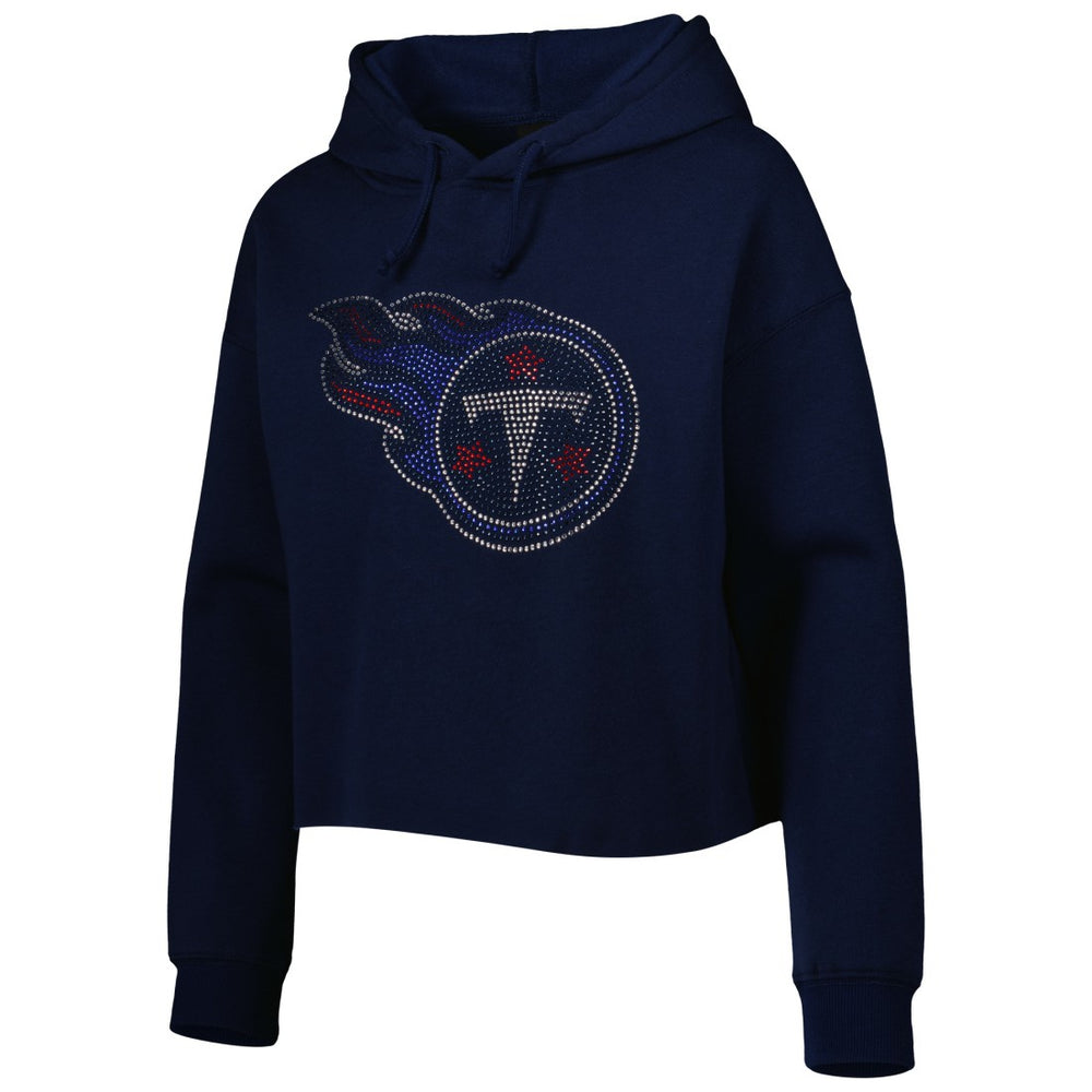 Tennessee Titans Cuce Women's Crystal Logo Cropped Pullover Hoodie Navy