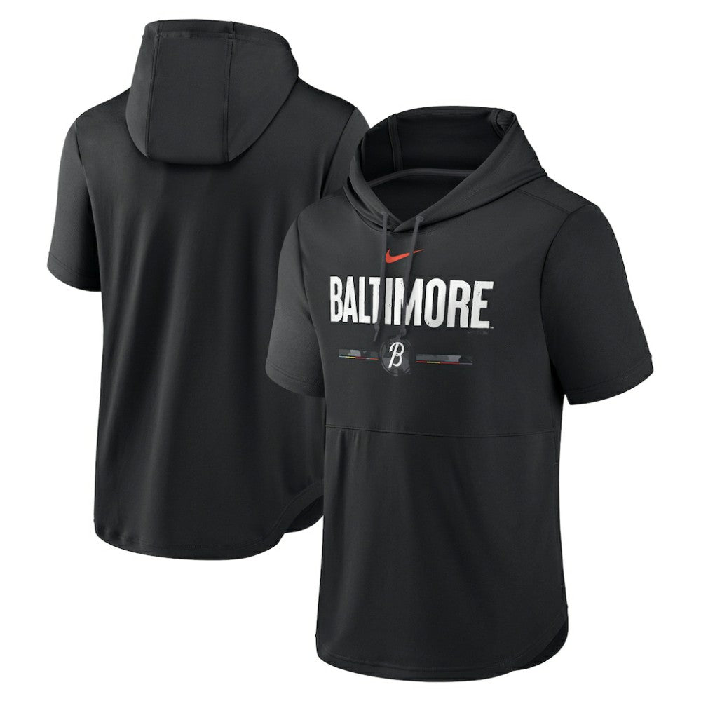 Baltimore Orioles Nike City Connect Short Sleeve Pullover Hoodie - Black Hoodies