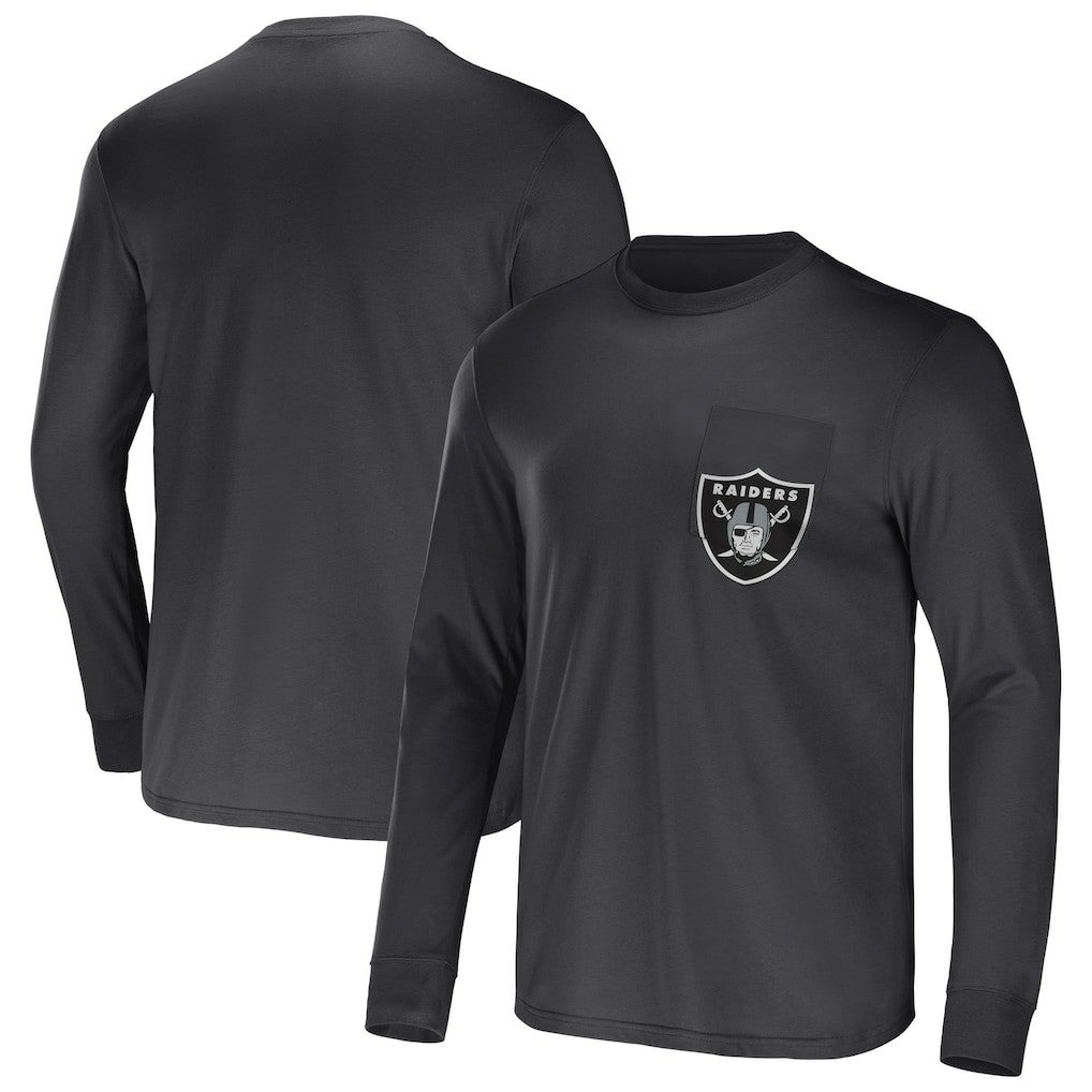 Las Vegas Raiders NFL x Darius Rucker Collection Team Long Sleeve Pocket T-Shirt Charcoal