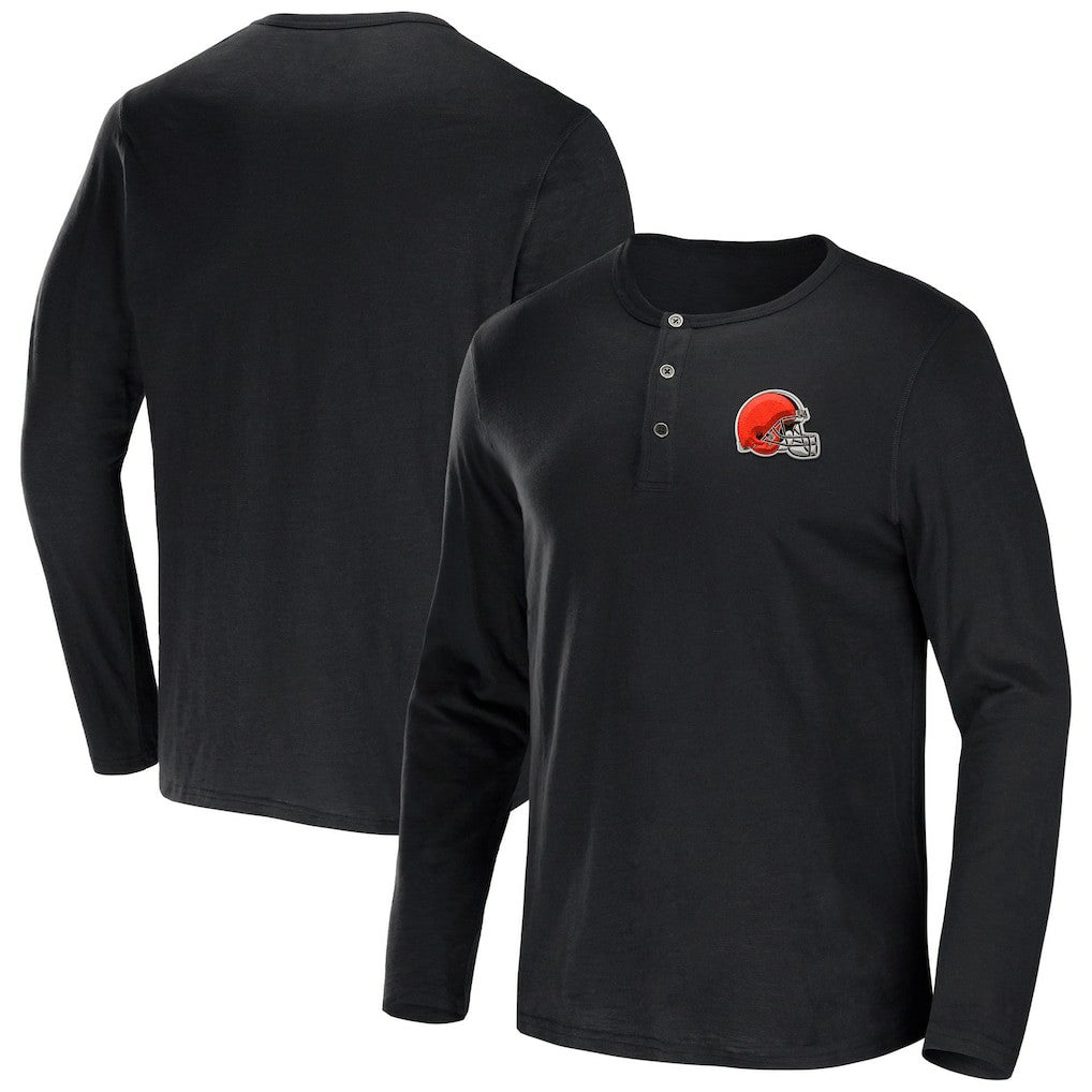Cleveland Browns NFL x Darius Rucker Collection Slub Jersey Henley Long Sleeve T-Shirt Black