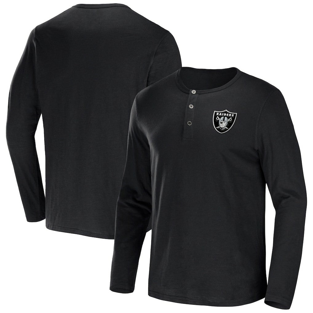 Las Vegas Raiders NFL x Darius Rucker Collection Slub Jersey Henley Long Sleeve T-Shirt Black