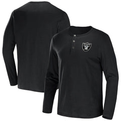 Las Vegas Raiders NFL x Darius Rucker Collection Slub Jersey Henley Long Sleeve T-Shirt Black