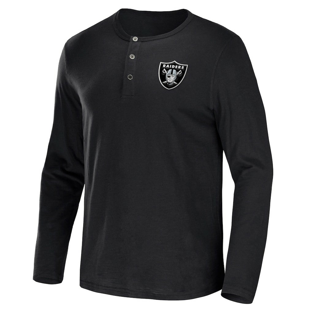 Las Vegas Raiders NFL x Darius Rucker Collection Slub Jersey Henley Long Sleeve T-Shirt Black