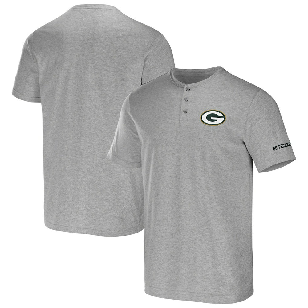 Green Bay Packers NFL x Darius Rucker Collection Henley T-Shirt Heather Gray