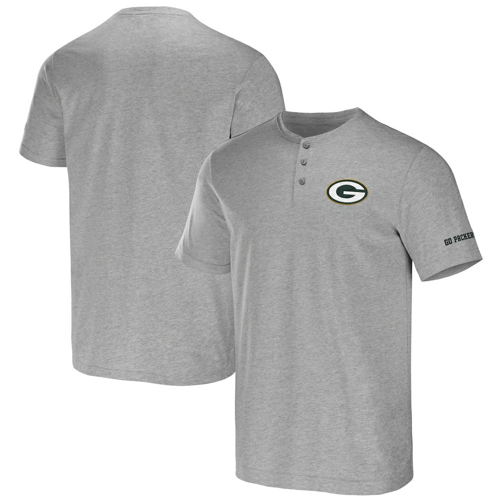 Green Bay Packers NFL x Darius Rucker Collection Henley T-Shirt Heather Gray
