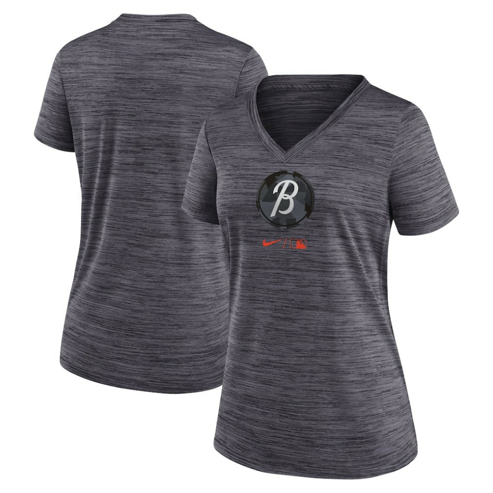 Baltimore Orioles Nike Women's City Connect Velocity Practice Performance V-Neck T-Shirt - Black T-shirts