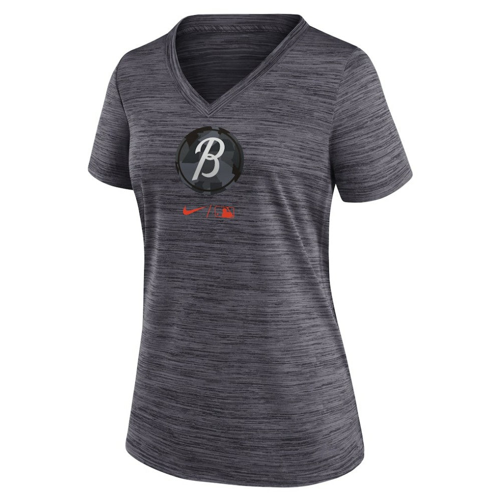 Baltimore Orioles Nike Women's City Connect Velocity Practice Performance V-Neck T-Shirt - Black T-shirts