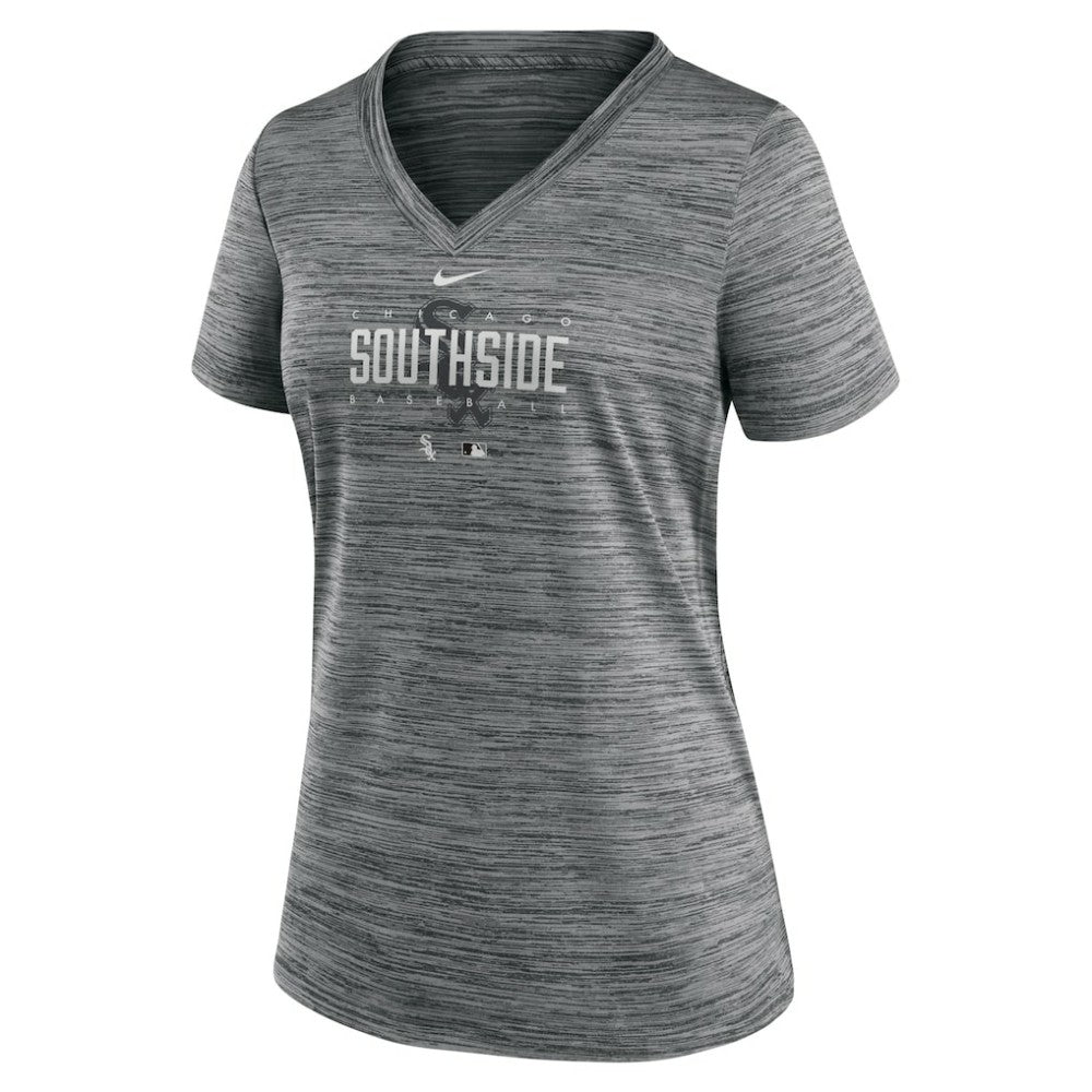 Chicago White Sox Nike Women's City Connect Velocity Practice Performance V-Neck T-Shirt - Gray T-shirts