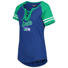 Seattle Seahawks New Era Women's Legacy Lace-Up Raglan T-Shirt Royal/Green