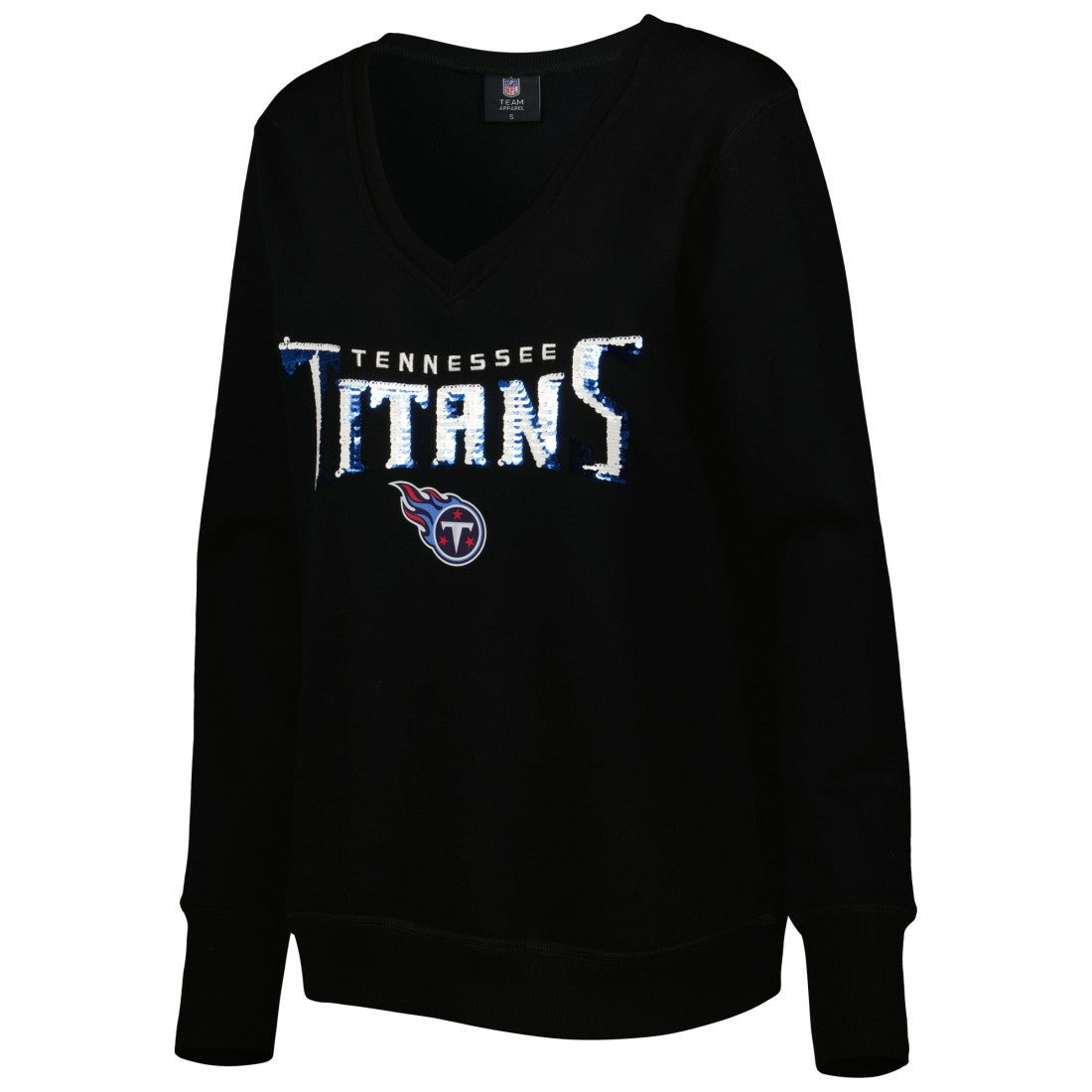 Tennessee Titans Cuce Women's Sequin Logo V-Neck Pullover Sweatshirt Black