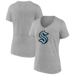 NHL Seattle Kraken Fanatics Women's Primary Logo Team V-Neck T-Shirt - Heathered Gray