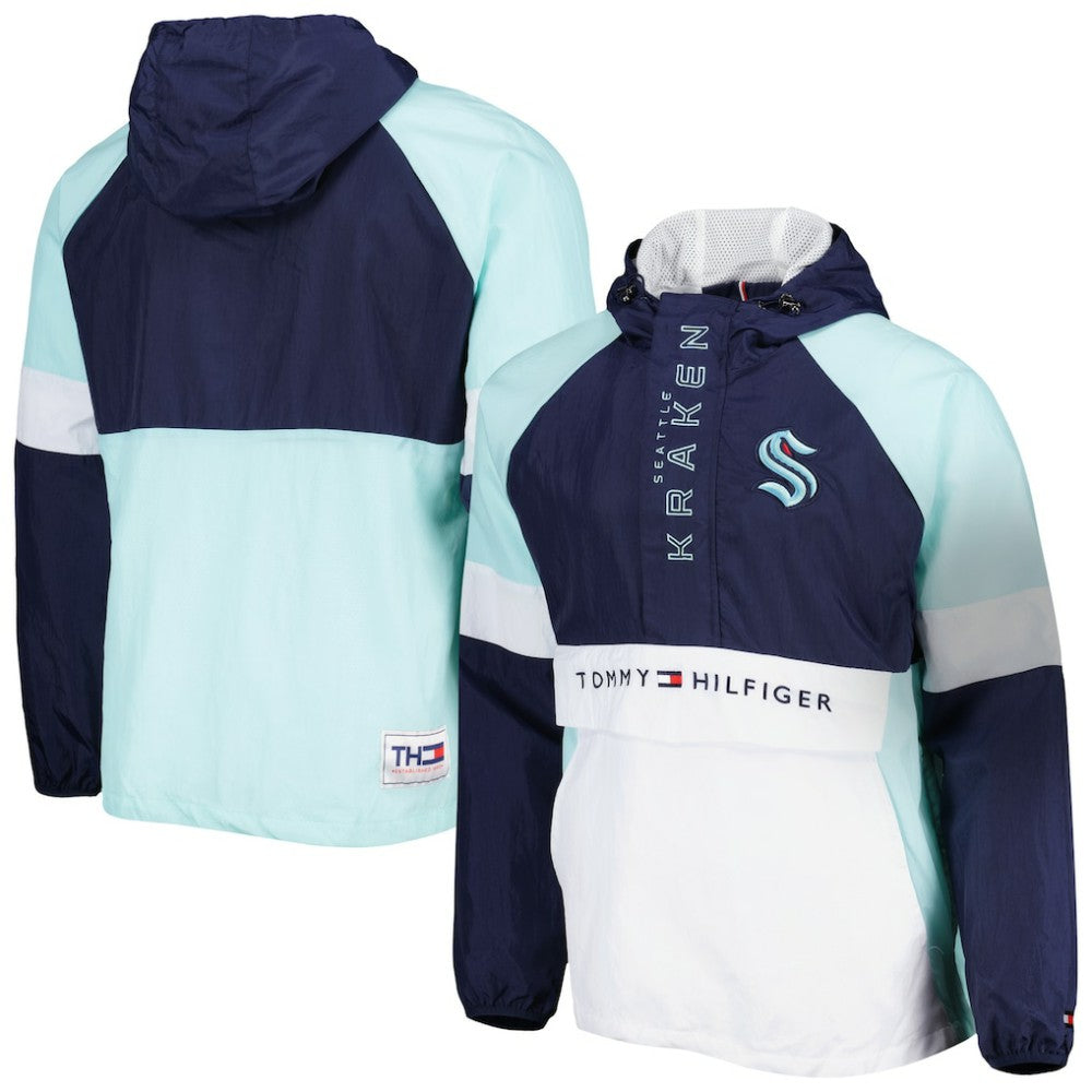 NHL Seattle Kraken Tommy Hilfiger Raglan Half-Zip Jacket - Deep Sea Blue/White