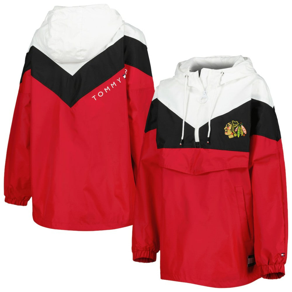 NHL Chicago Blackhawks Tommy Hilfiger Women's Staci Half-Zip Windbreaker Jacket - Black/Red