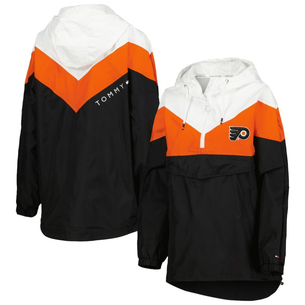 NHL Philadelphia Flyers Tommy Hilfiger Women's Staci Half-Zip Windbreaker Jacket - Orange/Black