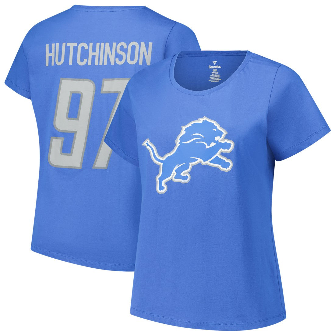 Aidan Hutchinson Detroit Lions Women's Plus Size Fair Catch Name & Number Scoop Neck T-Shirt Blue