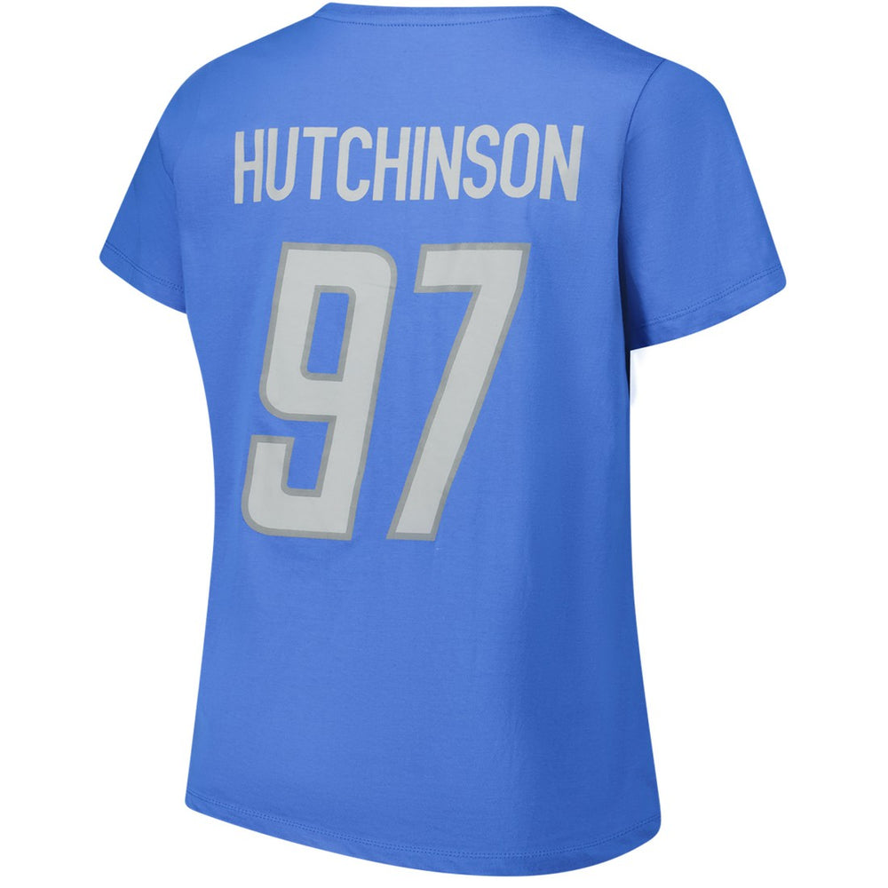Aidan Hutchinson Detroit Lions Women's Plus Size Fair Catch Name & Number Scoop Neck T-Shirt Blue