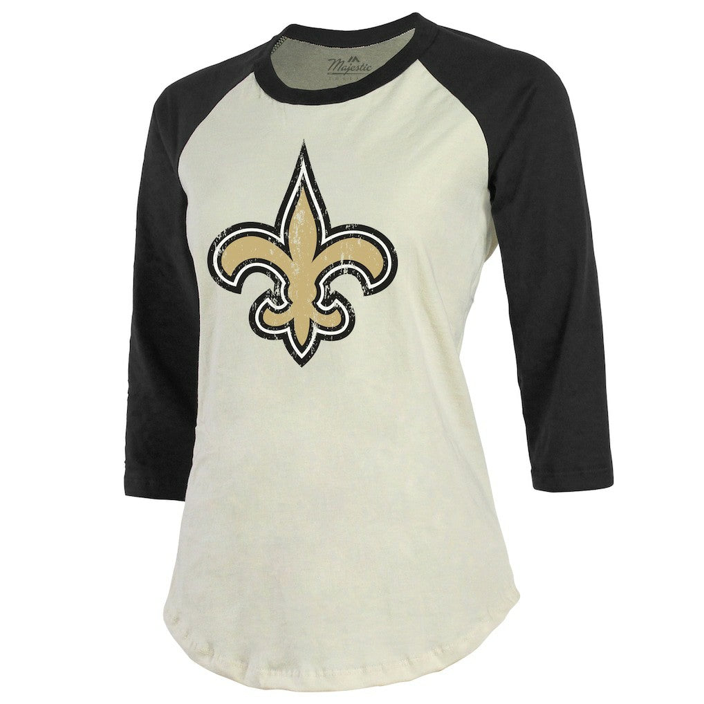 Tyrann Mathieu New Orleans Saints Majestic Threads Women's Player Name & Number Tri-Blend Three-Quarter Sleeve T-Shirt Cream