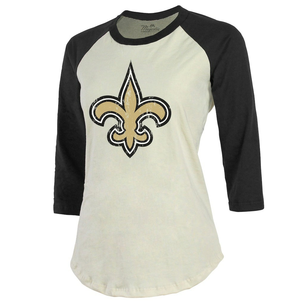 Tyrann Mathieu New Orleans Saints Majestic Threads Women's Player Name & Number Tri-Blend Three-Quarter Sleeve T-Shirt Cream