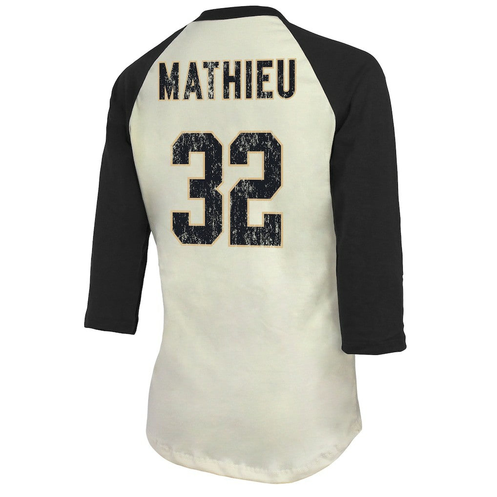 Tyrann Mathieu New Orleans Saints Majestic Threads Women's Player Name & Number Tri-Blend Three-Quarter Sleeve T-Shirt Cream