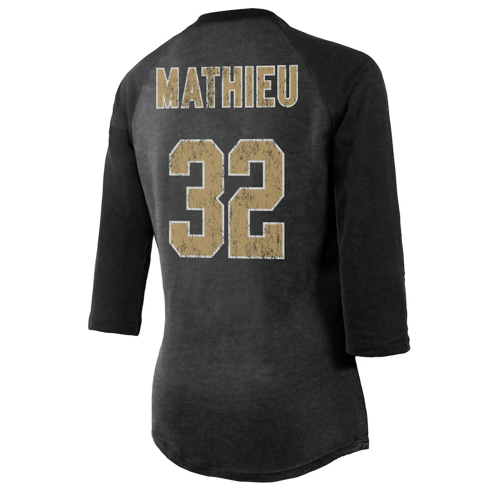Tyrann Mathieu New Orleans Saints Majestic Threads Women's Name & Number Raglan 3/4 Sleeve T-Shirt Black