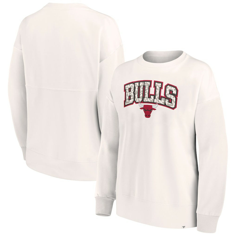 Chicago Bulls Women's Tonal Leopard Pullover Sweatshirt White