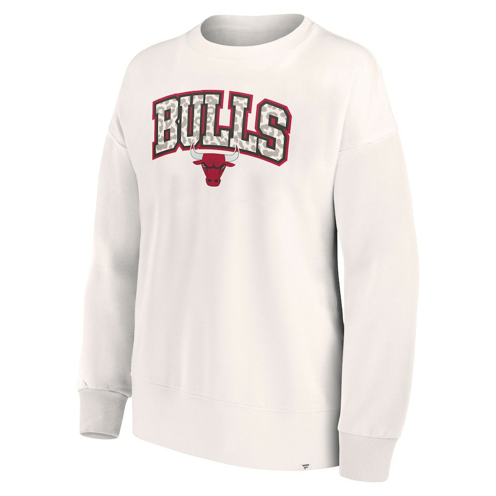 Chicago Bulls Women's Tonal Leopard Pullover Sweatshirt White