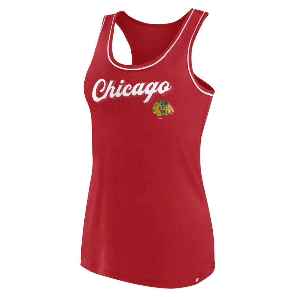NHL Chicago Blackhawks Fanatics Women's Wordmark Logo Racerback Scoop Neck Tank Top - Red