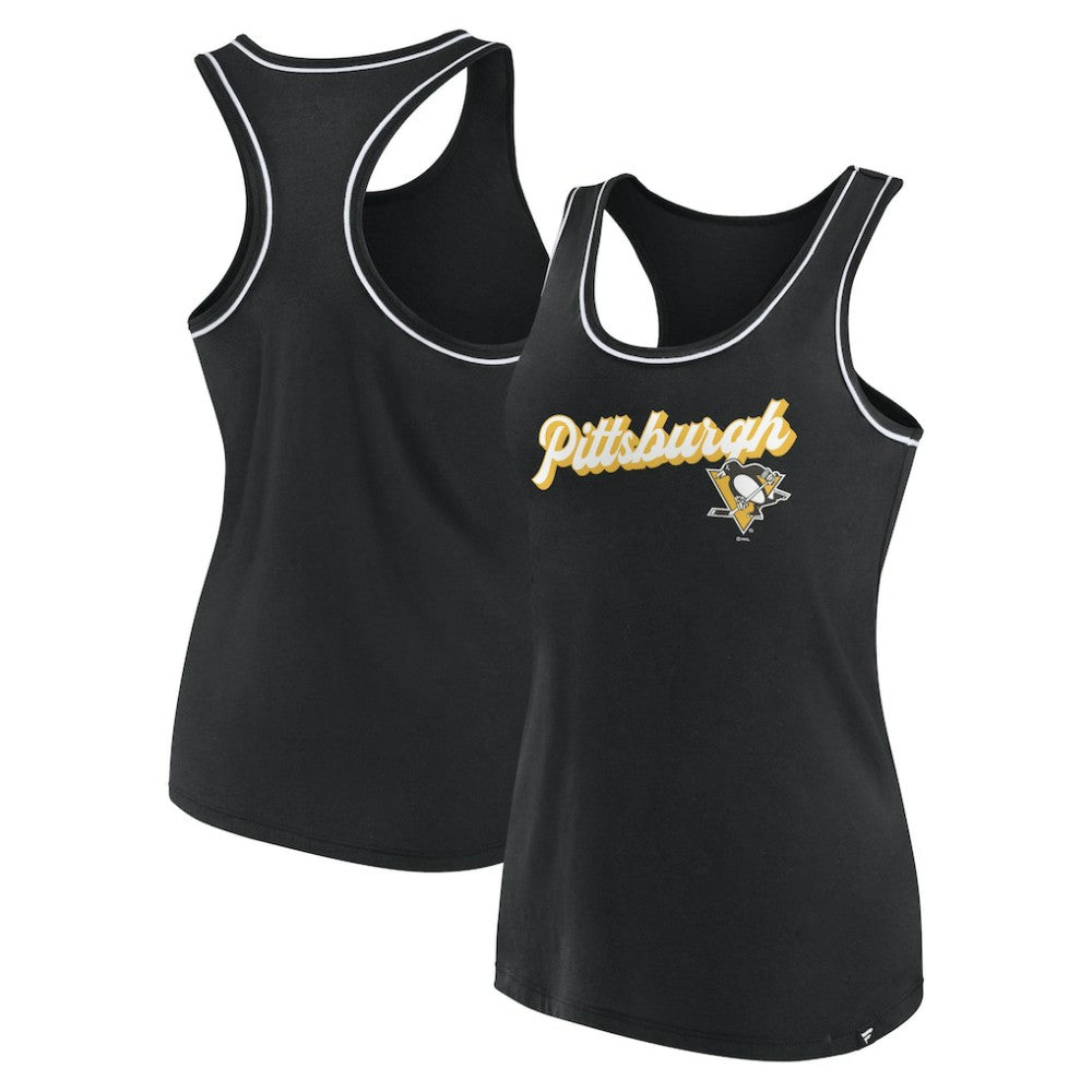 NHL Pittsburgh Penguins Fanatics Women's Wordmark Logo Racerback Scoop Neck Tank Top - Black