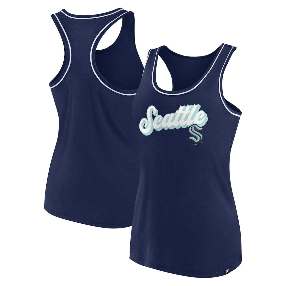 NHL Seattle Kraken Fanatics Women's Wordmark Logo Racerback Scoop Neck Tank Top - Deep Sea Blue