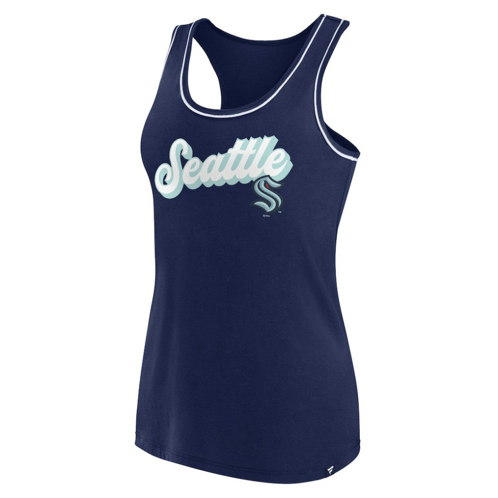 NHL Seattle Kraken Fanatics Women's Wordmark Logo Racerback Scoop Neck Tank Top - Deep Sea Blue