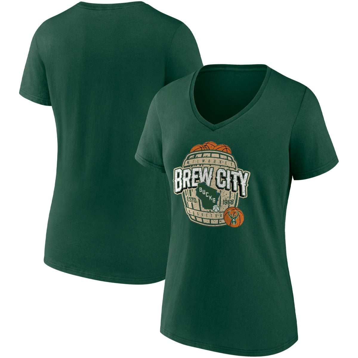 Milwaukee Bucks Women's Hometown Collection Brew City V-Neck T-Shirt Hunter Green