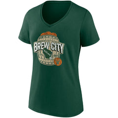 Milwaukee Bucks Women's Hometown Collection Brew City V-Neck T-Shirt Hunter Green